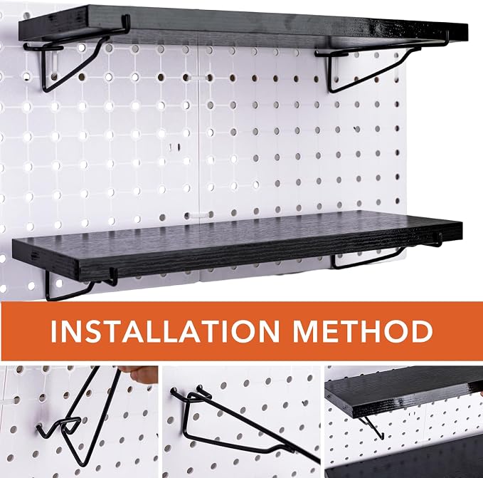 Black Pegboard Shelf, 8 Pack Wooden Pegboard Shelves - Image 6