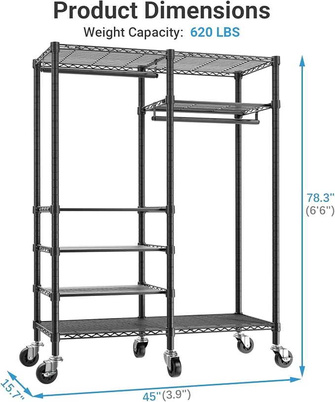 VIPEK R4C Rolling Garment Rack 6 Tiers Adjustable Heavy Duty Wire Shelving - Image 9