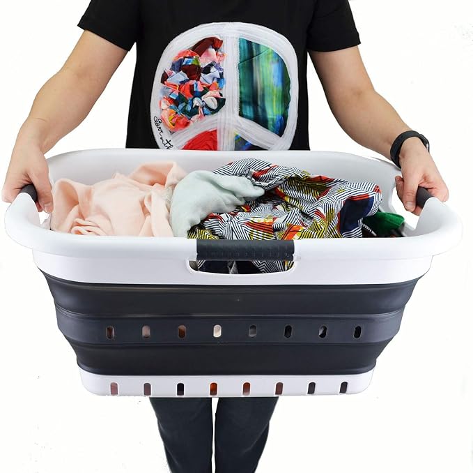 SAMMART 41L Set of 2 Collapsible 3 Handled Plastic Laundry Basket-Foldable Pop - Image 6