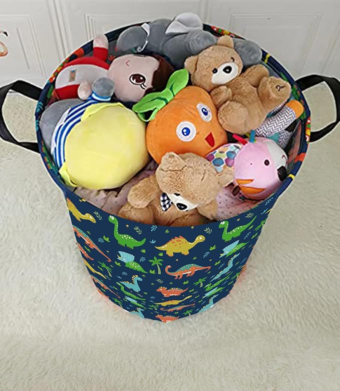 KUNRO Round Dinosaur Laundry Gift Basket Storage Hamper, Clothes Storage - Image 5