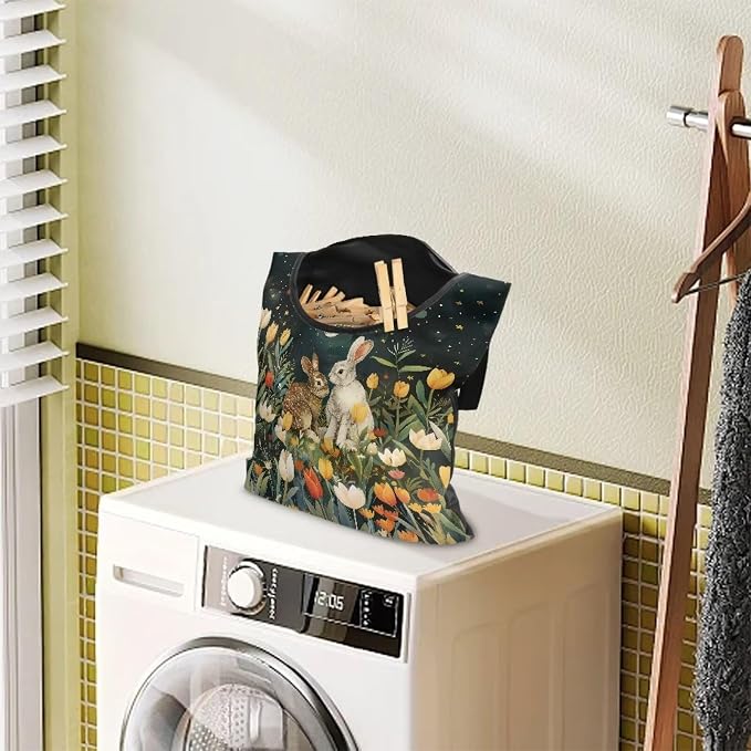 2 Pcs Floral Rabbit Print Adjustable Door-Hanging Laundry Clothespin Bag - Image 3