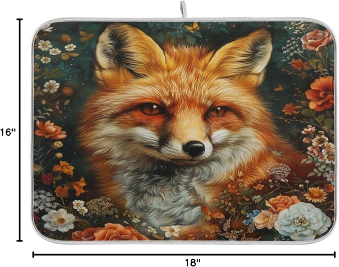 Beautiful Red Fox Flowers Retro Absorbent Dish Drying Mat Microfiber Kitchen - Image 7