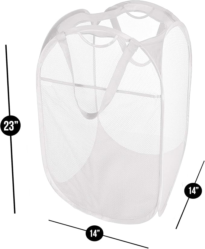 Smart Design Deluxe Mesh Pop Up Square Laundry Hamper w/ Side Pocket & Handles - Image 5