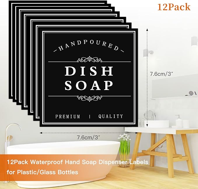 White Waterproof Soap Labels for Plastic/Glass Bottles, Bathroom/Kitchen Hand - Image 2