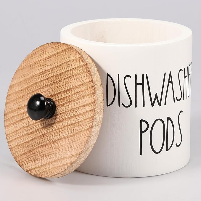 Dishwasher Pod Container with Lid, Wood Laundry Detergent Pods Storage Container by Unknown