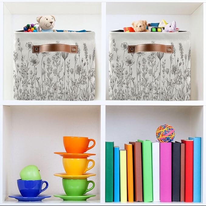Floral Flower White Rectangular Storage Bin Basket - Image 6
