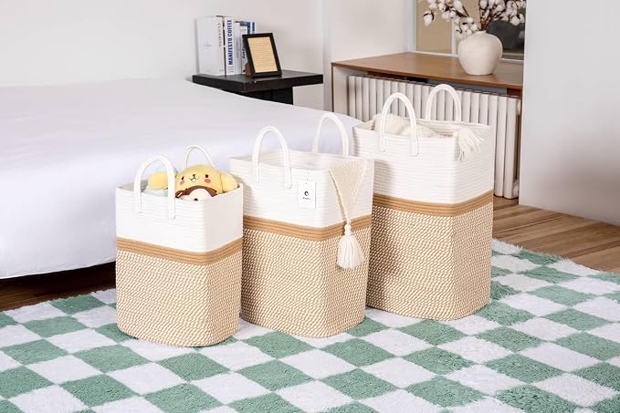 Tall Laundry Basket With Handles, Woven Cotton Rope Big Laundry Hamper Sorters - Image 4