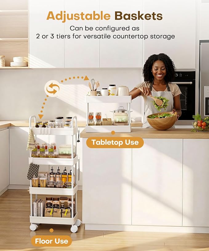 Homde Slim Rolling Cart for Kitchen: 4-Tier Space-Saving Narrow Floor Organizer - Image 4