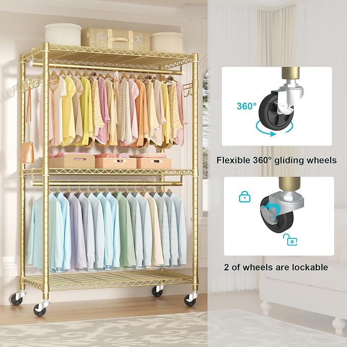 FUTASSI P1 Plus Rolling Clothes Rack, 22mm Diameter Heavy Duty Garment Rack - Image 4