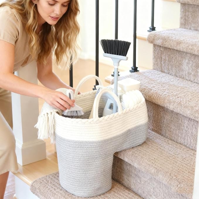 Staircase Basket – Foldable Woven Step Storage Organizer | Portable Handle L - Image 2