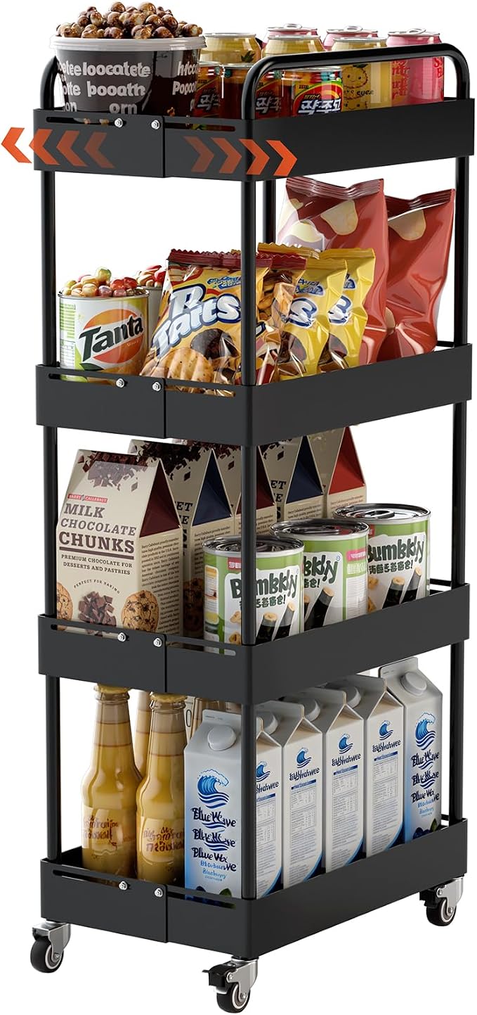 HOTEAGLE 4-Tier Rolling Cart Metal Expandable Utility Carts by HOTEAGLE