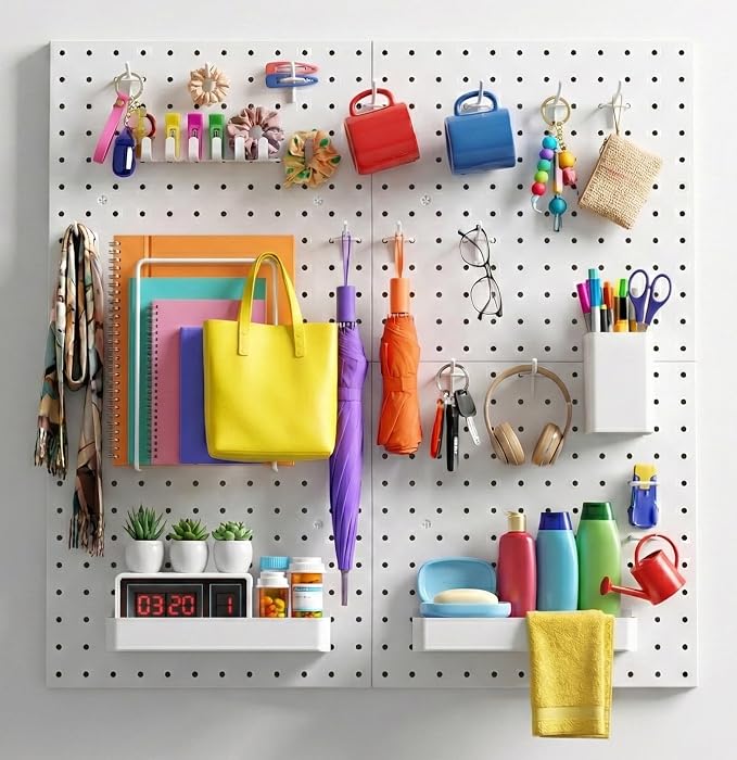 Peg Board Wall Organizer, 4 Metal Pegboard Panels by Unknown