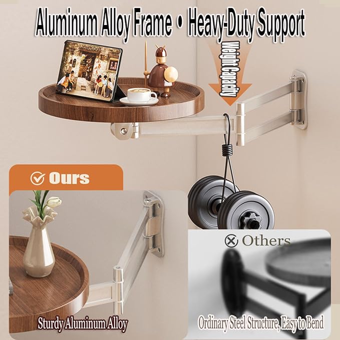 Folding Table Wall Mounted Small Round Tray, Wall Mounted Floating, - Image 4