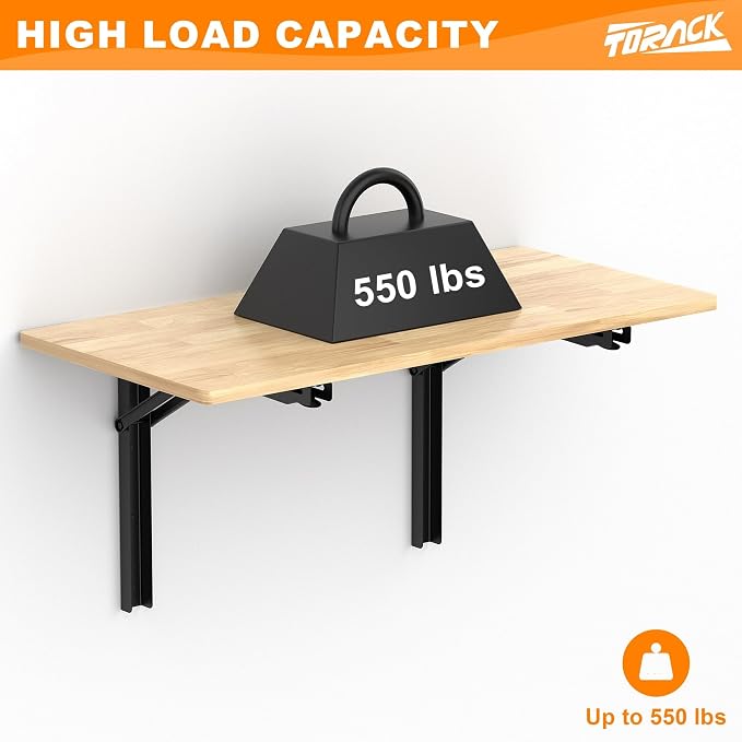 TORACK Heavy Duty Wall Mounted Folding Workbench, Space-Saving Collapsible Wall - Image 5