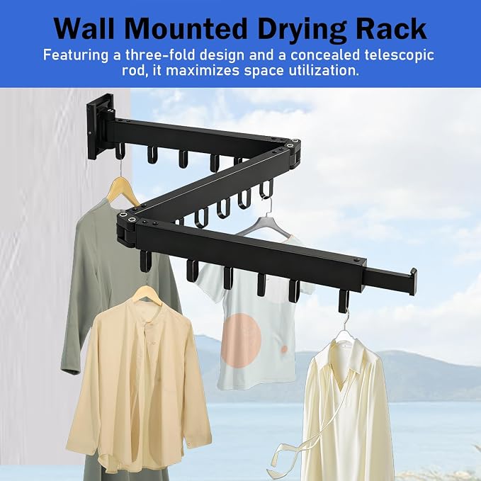 Clothes Drying Rack, Laundry Hanging Rack Wall Wount - Image 4