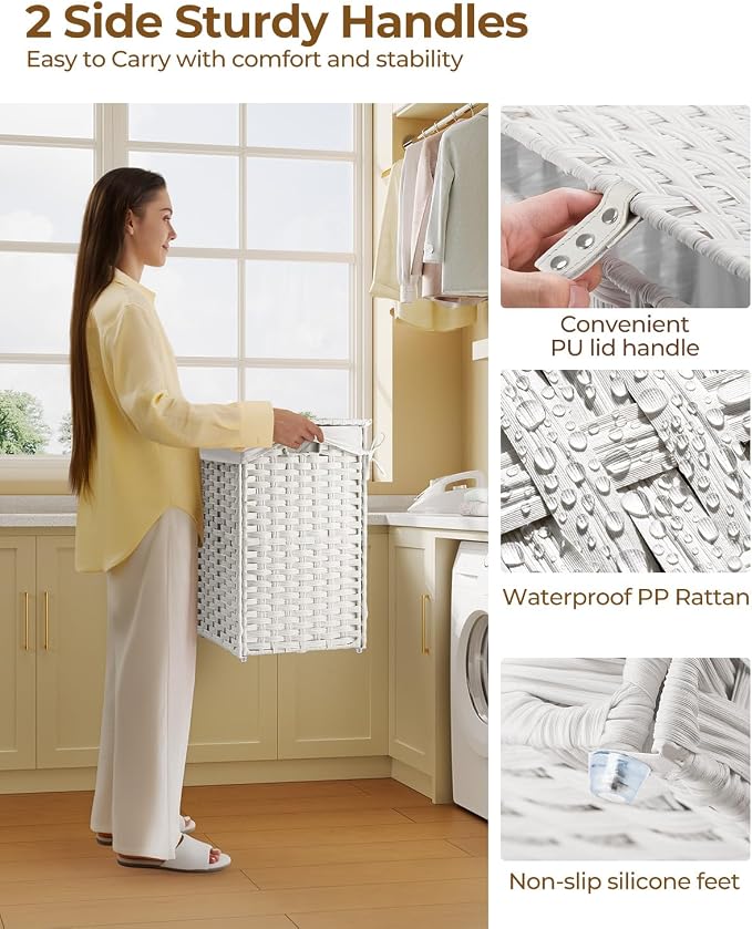 Greenstell Laundry Hamper with Lid, 60L Clothes Hamper with 2 Removable Liner - Image 3