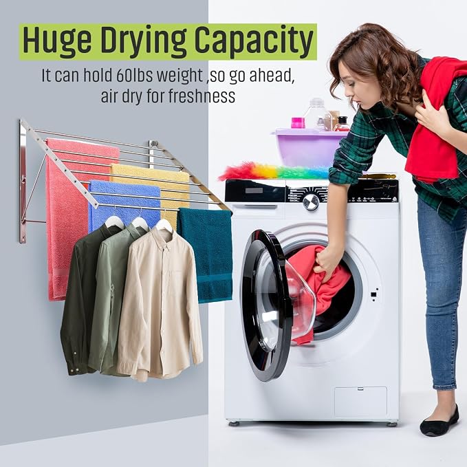 Smartsome | Wall Mounted | Clothes Drying Rack | 30" Wide | 20 Linear Feet - Image 5