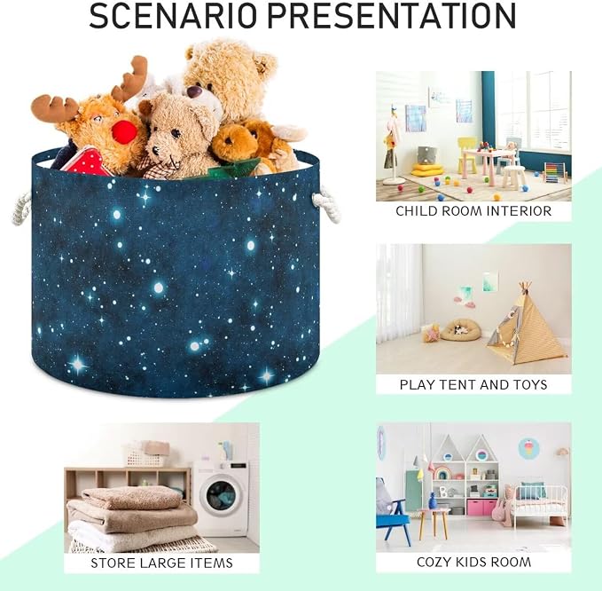 Galaxy Print Round Storage Basket Universe Starry Sky Large Laundry Hamper - Image 3