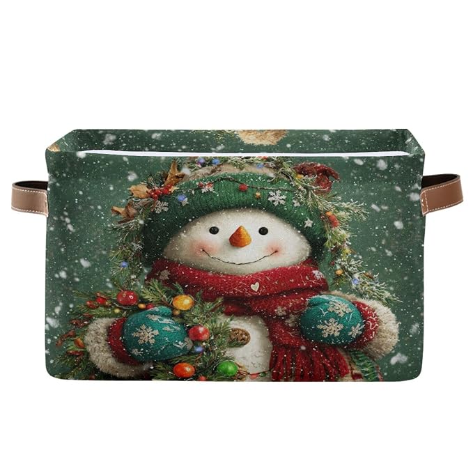 Snowman Green Christmas Pattern Rectangular Storage Bin Basket by DOMIKING