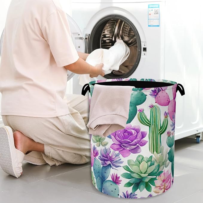 Cactus Succulents Laundry Basket, Foldable Oxford Cloth Tote Bag Laundry Hamper - Image 7