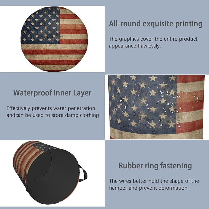 Vintage Flag Laundry Basket, Oxford Cloth Laundry Hamper - Image 5