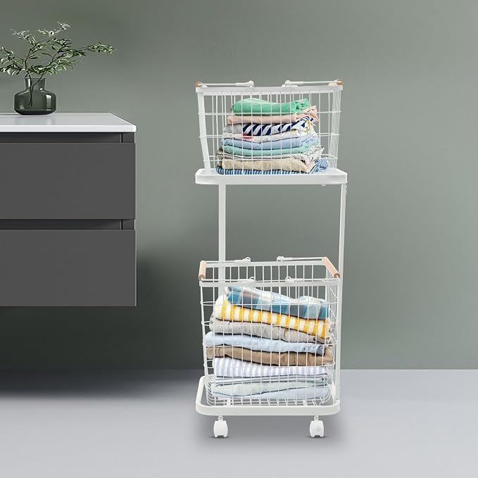 2 Tier Laundry Basket, Removable Metal Wire Laundry Cart - Image 9