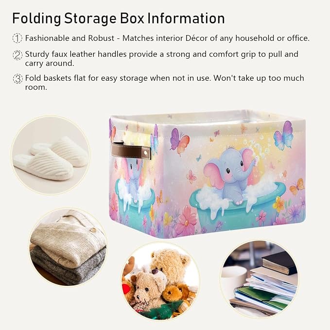 Elephant Butterfly Flowers Pink Rectangular Storage Bin Basket - Image 5