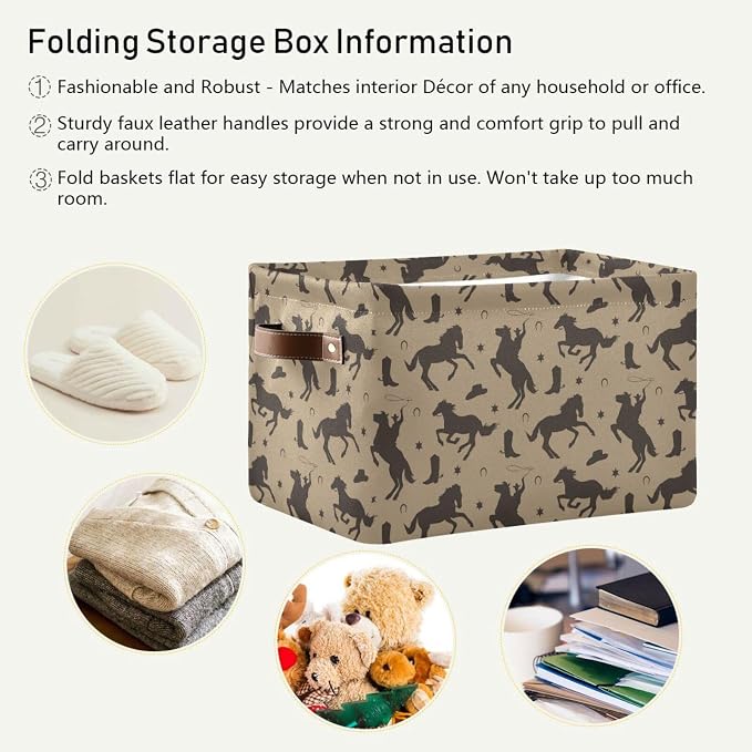 Pfrewn Storage Basket Bins Foldable Laundry Hamper Toy Wild West Cowboy Horses - Image 6
