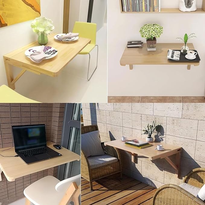 Wood Wall-Mounted Folding Table in Natural Laundry Folding Table Fold Down Work - Image 7