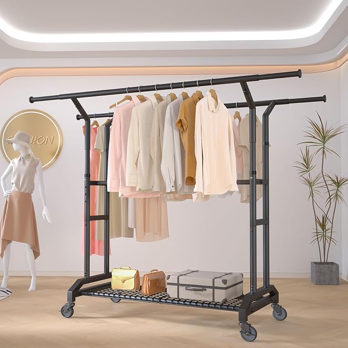 Heavy Duty Clothes Rack Rolling Clothes Rack 3 Rods Clothing Rack 450lbs - Image 8