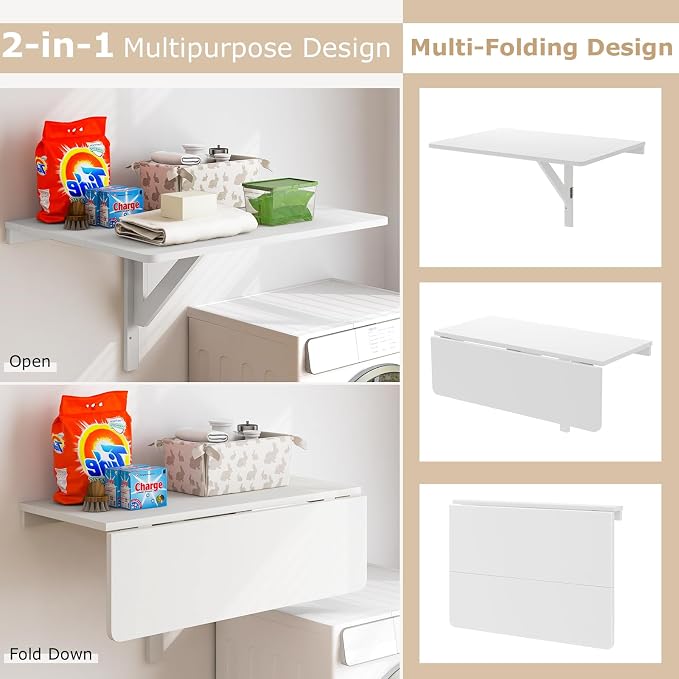 Giantex Wall Mounted Folding Table, 31.5" x 23.5" Wood Murphy Desk Drop-Leaf - Image 5