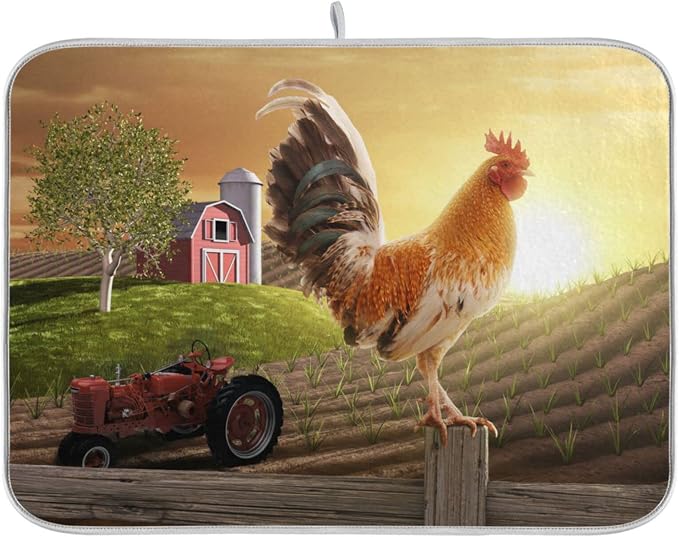 Morning Farm Crowing Rooster 16 x 18 Inches Absorbent Dish Drying Mat by Unknown