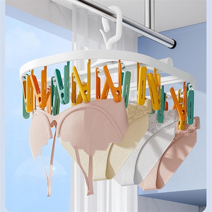 Plastic Sock Drying Rack with 24 Clips, Round Drip Drying Hanger, Swivel Wind - Image 6