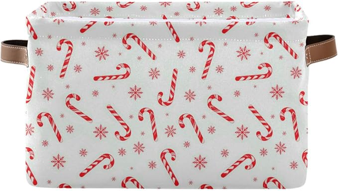 Pfrewn Christmas Winter Storage Basket Candy Cane on A White Collapsible by Pfrewn