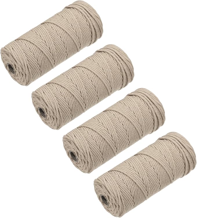 MECCANIXITY 4 Pcs Cotton Rope 4 Strand Twisted Braided Rope Cord, Milky Gray by MECCANIXITY