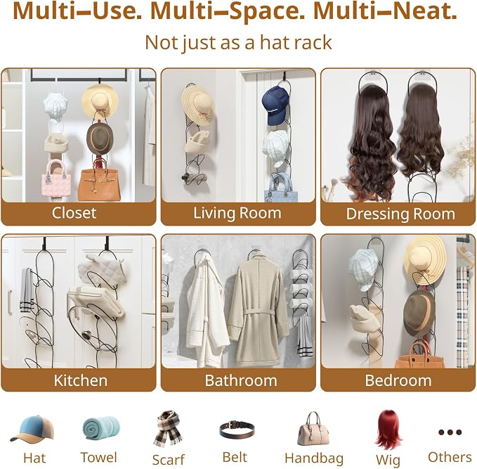 LINFIDITE 10 Pack Hat Rack Hanger Holder Organizer Closet Hanging Baseball Cap - Image 7