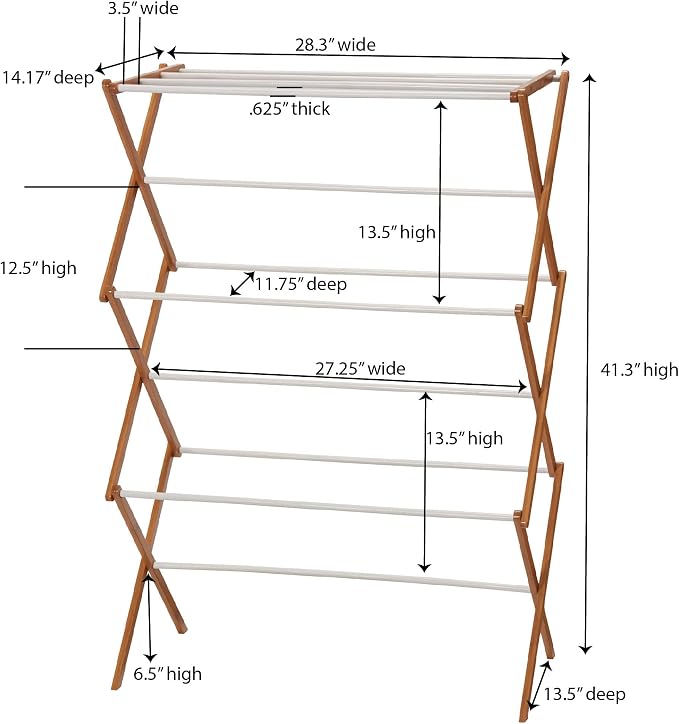 Household Essentials Bamboo Folding Clothes Drying Rack | White Finish - Image 3