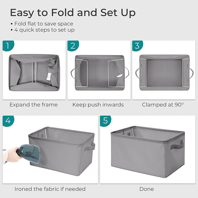 Storage Basket Bins with Metal Frame, Large Collapsible Fabric Storage Baskets - Image 3