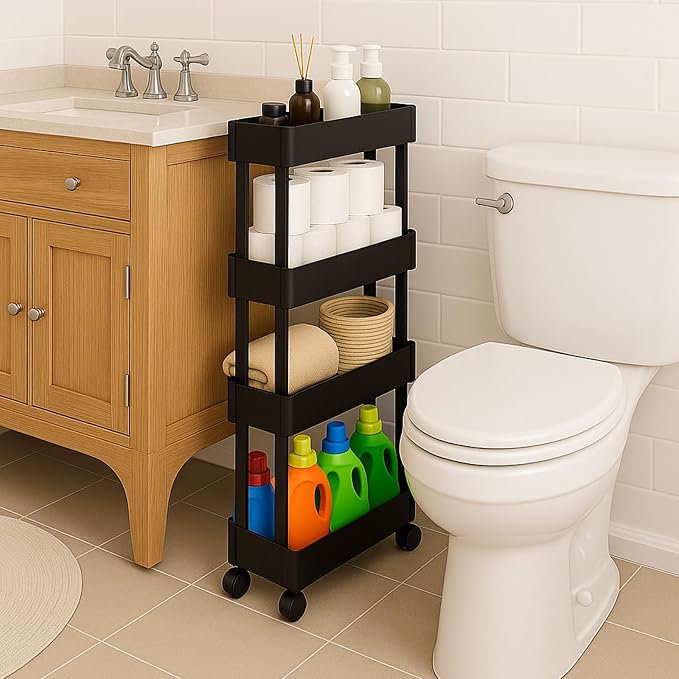 ShellKingdom 4 Tier Bathroom Storage Organizer, Slim Rolling Storage Cart by ShellKingdom