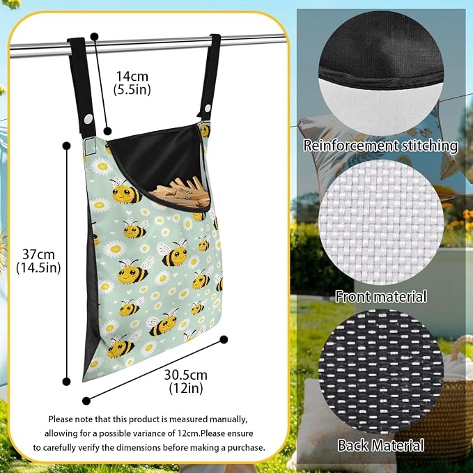 Bee Daisy Clothes Pin Hanging Bag Portable Clothespin Storage Bag - Image 6
