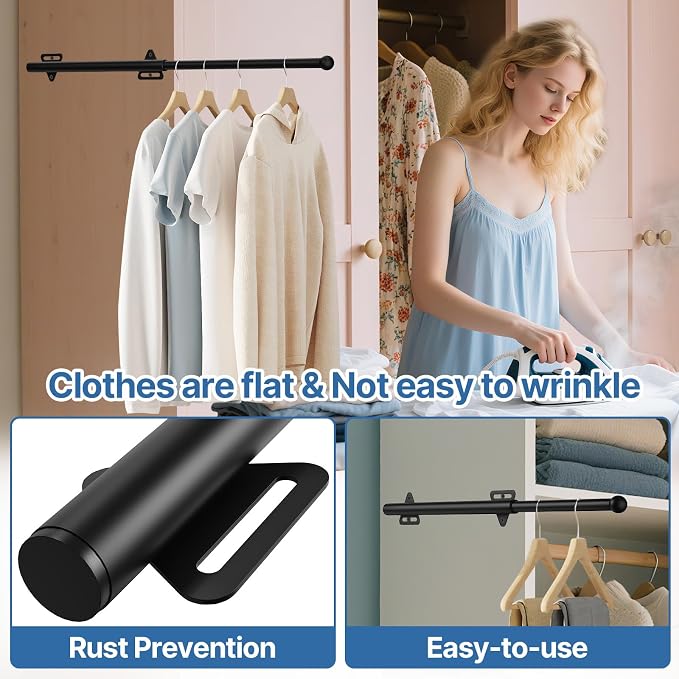 13-Inch Valet Rod for Closet Pull Out, Azcom Clothes Rod - Image 3