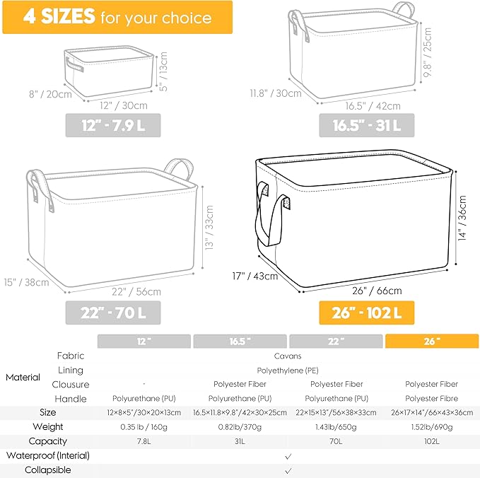 Hinwo 102L XXL Storage Bins, Foldable Clothes Storage Baskets - Image 7