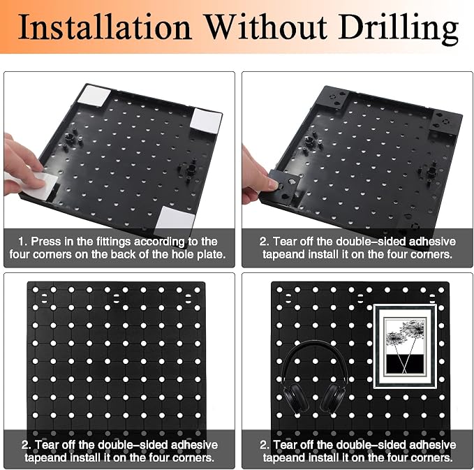 2 PCS Pegboard Wall Organizer, Self-Adhesive Peg Board Wall Panel Kits Pegboard - Image 3