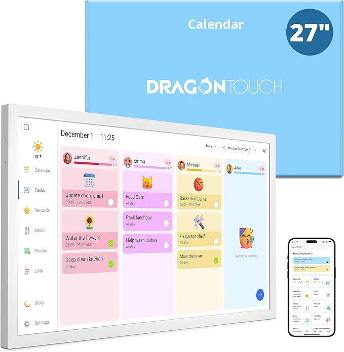 Digital Calendar 27 Inch Touch Screen, Electronic Wall Calendar Chore Chart by DragonTouch