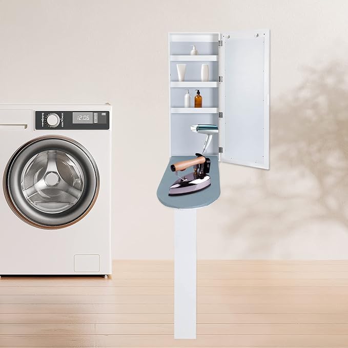 Wall Mounted Ironing Board Cabinet, Foldable Ironing Board, Support Leg - Image 3