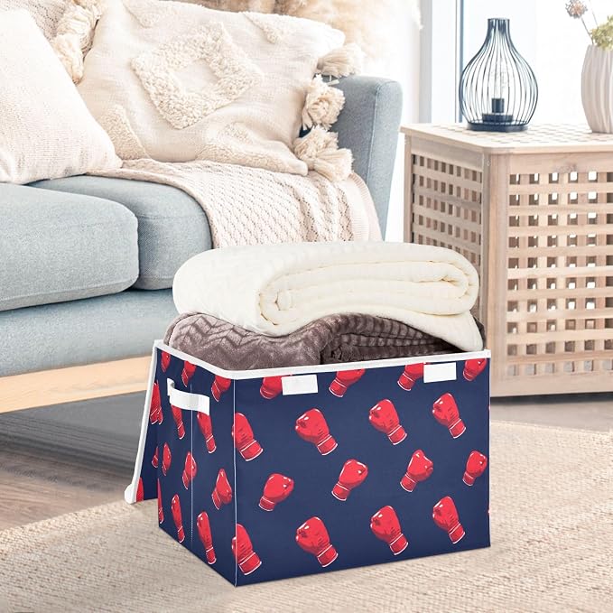 Kcldeci Storage Box with Lid Red Boxing Glove Storage Bins Organizer Container - Image 5