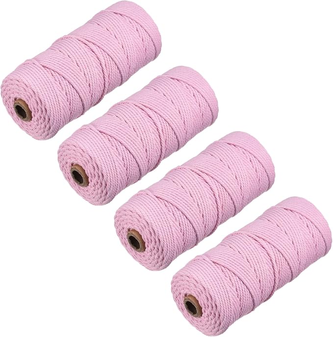 MECCANIXITY 4 Pcs Cotton Rope 4 Strand Twisted Braided Rope Cord, Bright Pink by MECCANIXITY