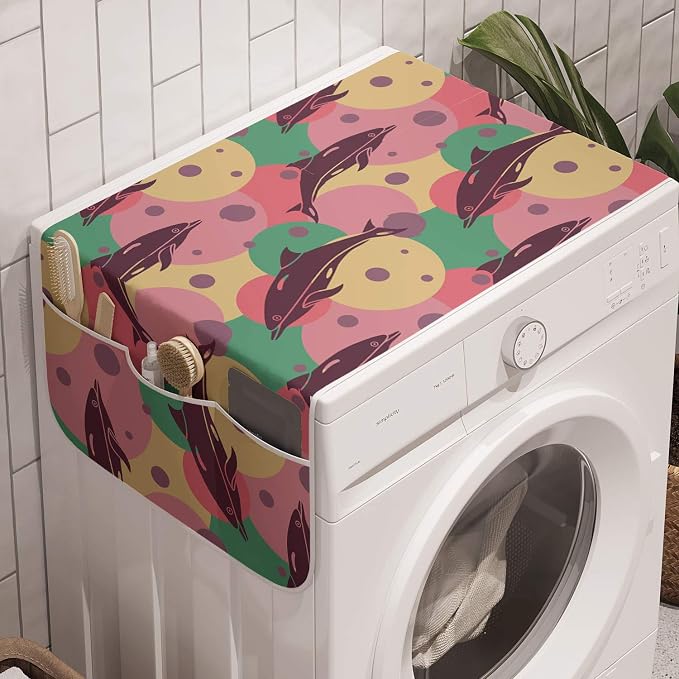 Ambesonne Aquatic Washing Machine Organizer, Dolphins Underwater Bubbles by Ambesonne