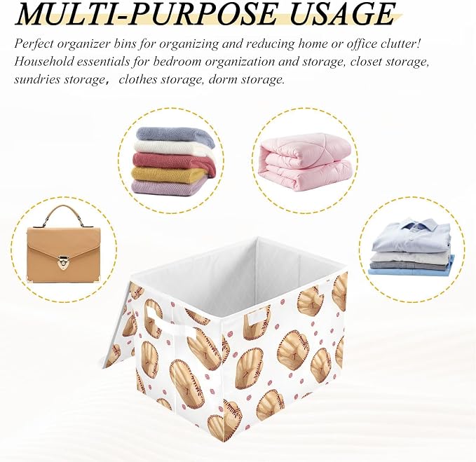 Storage Bin with Lid Baseball Gloves Pattern Storage Box Basket Large - Image 7