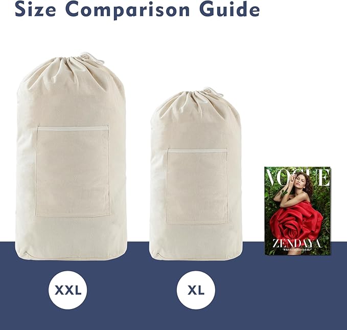 Canvas Laundry bag, Washable Laundry backpack, Adjustable Straps, Large Front - Image 3